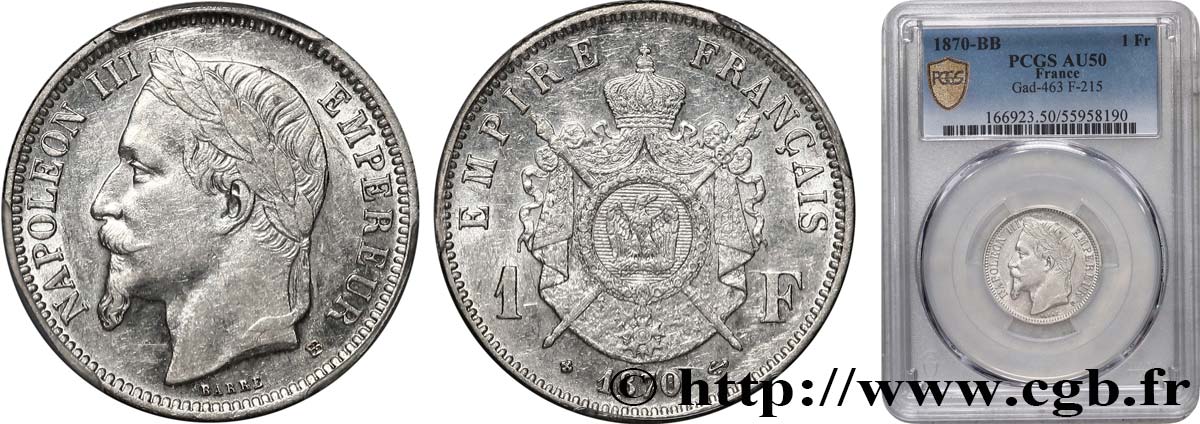 1 franc Napoléon III, tête laurée 1870 Strasbourg F.215/16 TTB50 PCGS