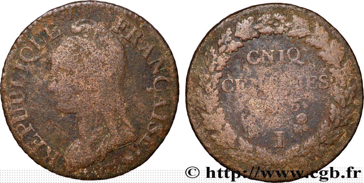 Cinq centimes Dupré, grand module, CNIQ 1797 Limoges F.115/25 AB 