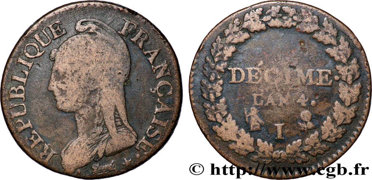 Décime Dupré, petit module 1796 Limoges F.126/3 S 