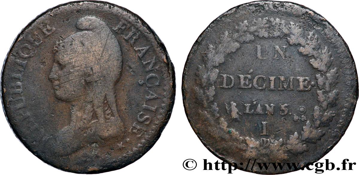 Un décime Dupré, grand module 1797 Limoges F.129/15 S 