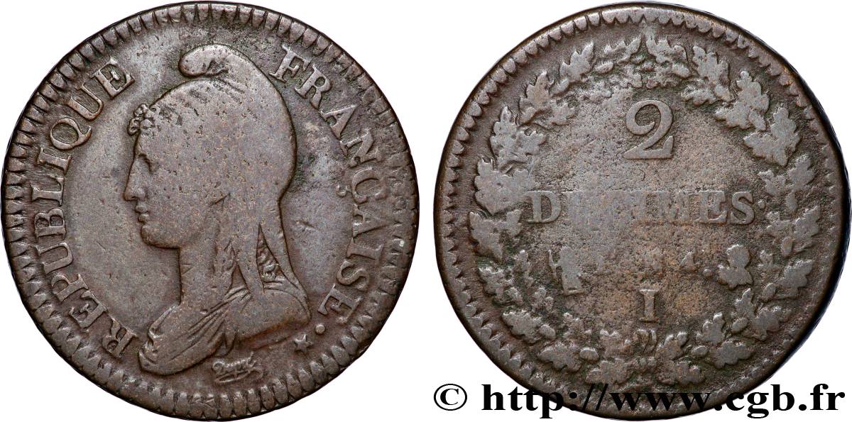 2 décimes Dupré 1796 Limoges F.145/6 TB 