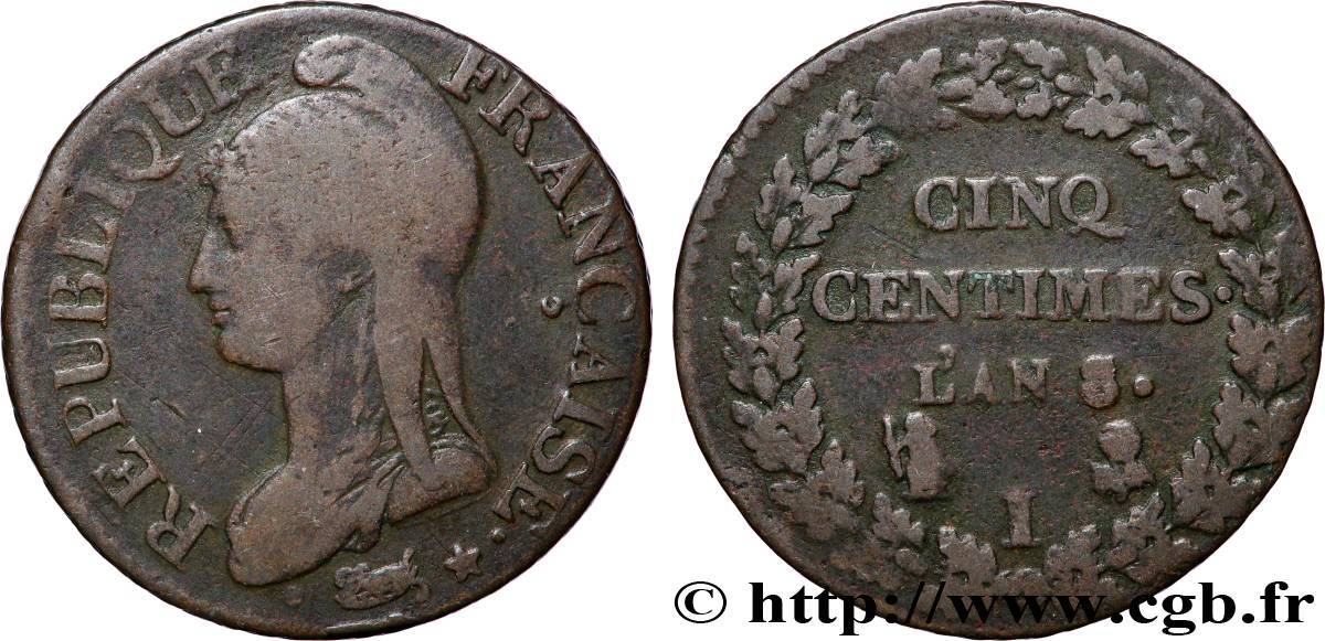 Cinq centimes Dupré, grand module 1800 Limoges F.115/128 TB 