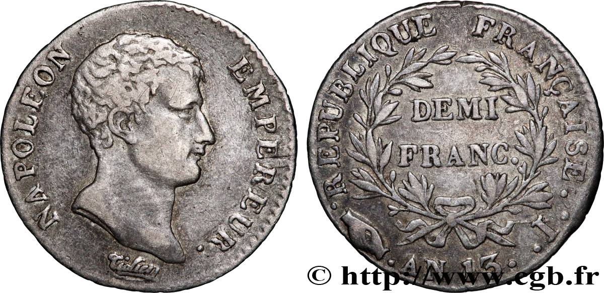 Demi-franc Napoléon Empereur, Calendrier révolutionnaire 1805 Limoges F.174/15 TB+ 
