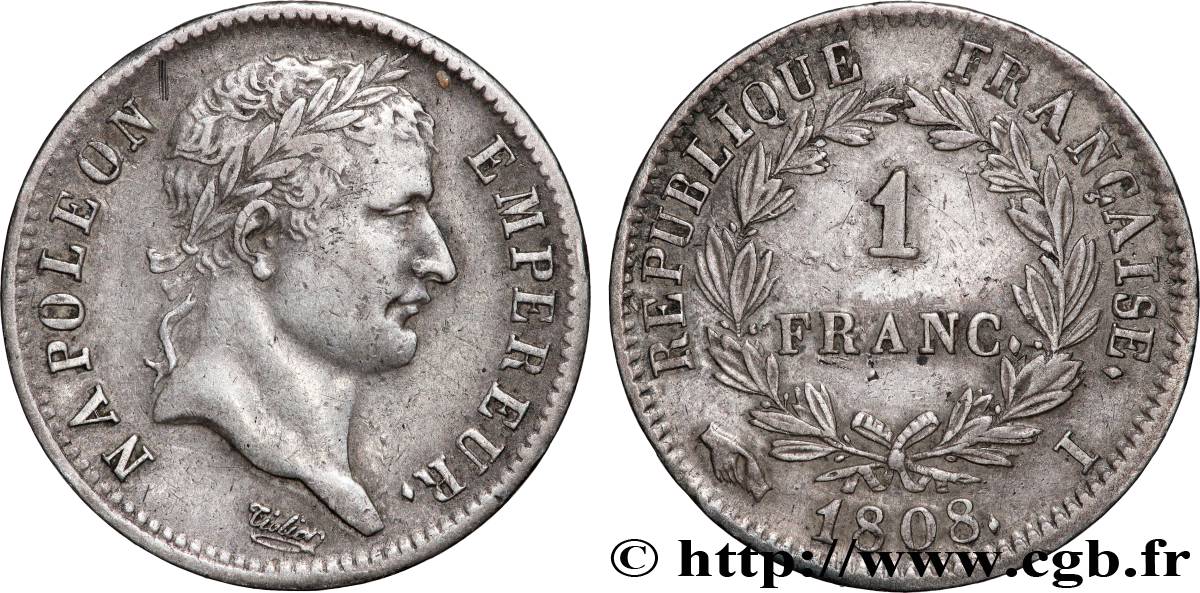 1 franc Napoléon Ier tête laurée, République française 1808 Limoges F.204/7 AU 