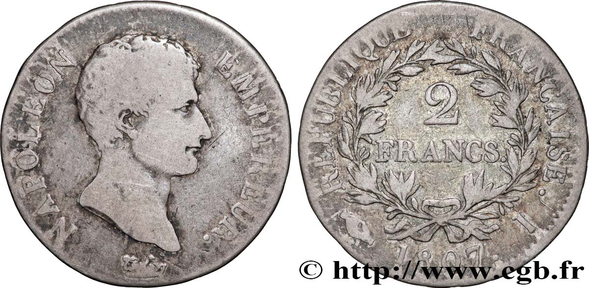 2 francs Napoléon Empereur, Calendrier grégorien 1807 Limoges F.252/9 VF 