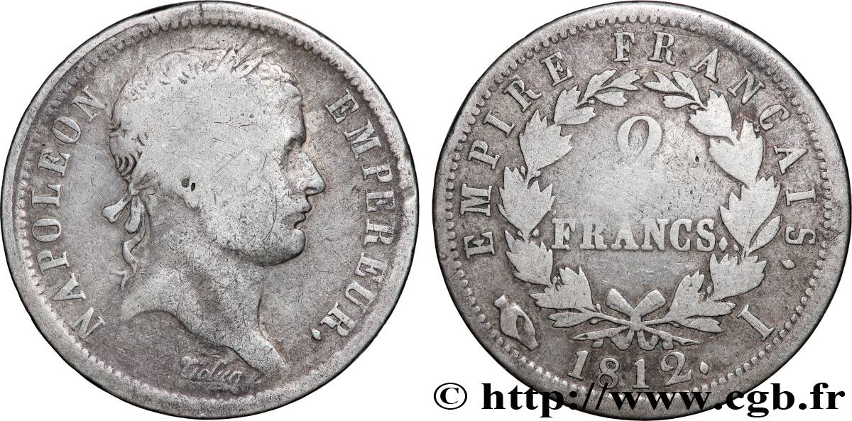 2 francs Napoléon Ier tête laurée, Empire français 1812 Limoges F.255/43 B+ 