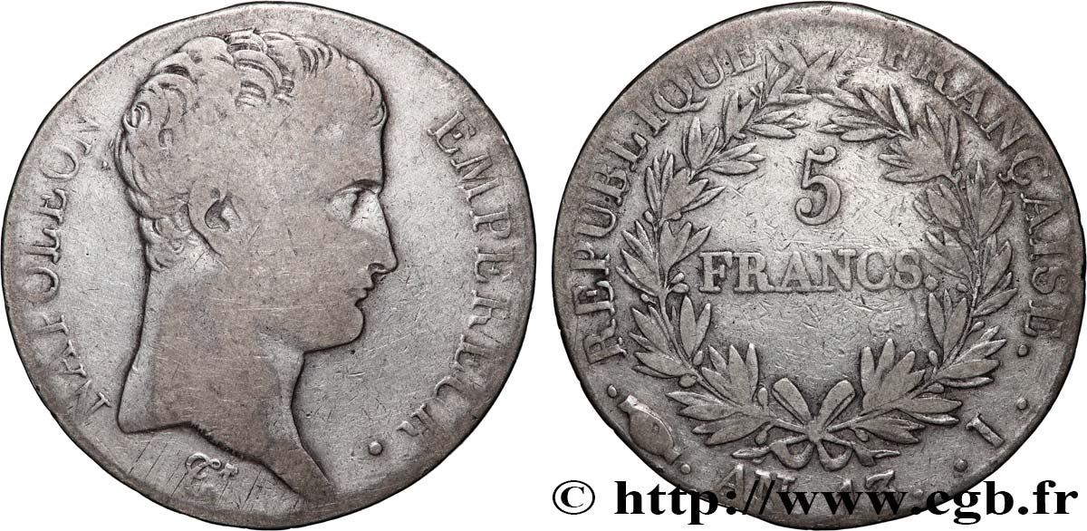 5 francs Napoléon Empereur, Calendrier révolutionnaire 1805 Limoges F.303/9 TB 