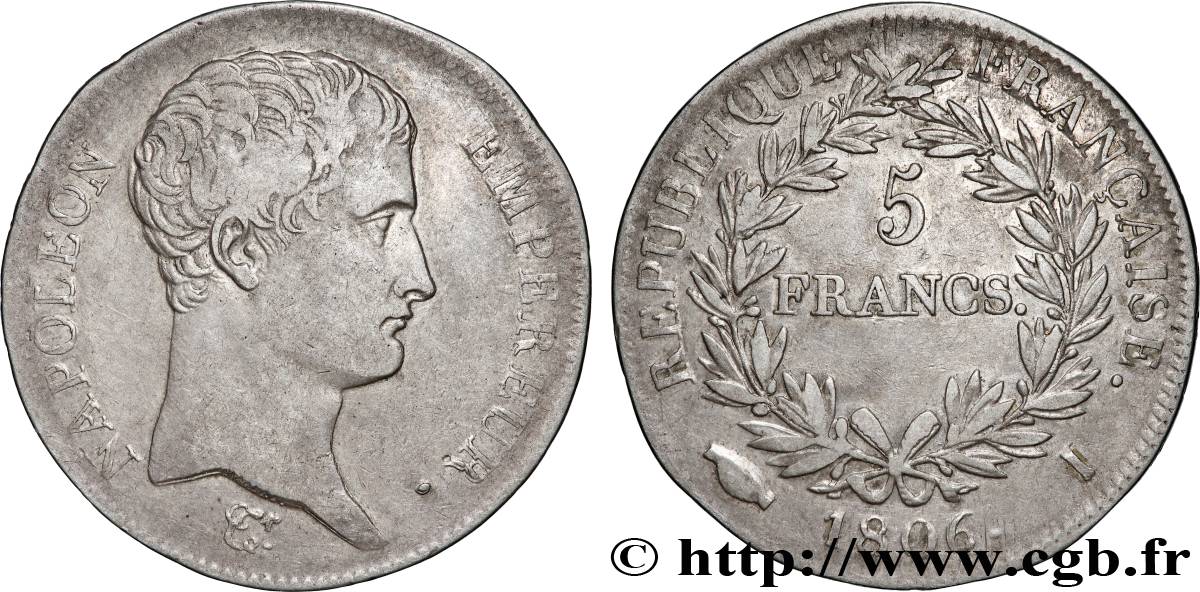 5 francs Napoléon Empereur, Calendrier grégorien 1806 Limoges F.304/5 MB35 