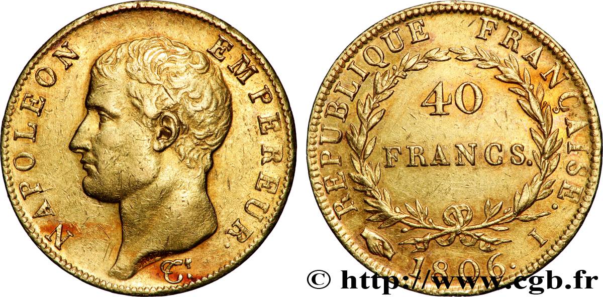 40 francs or Napoléon tête nue, calendrier grégorien 1806 Limoges F.538/2 TTB+ 