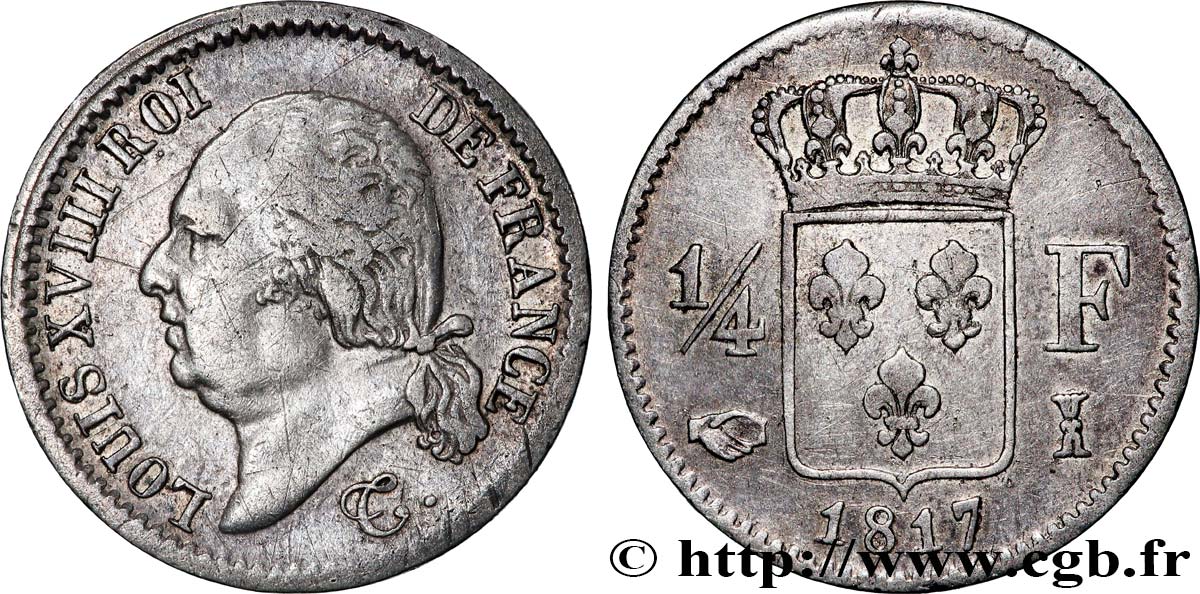 1/4 franc Louis XVIII 1817 Limoges F.163/5 TB 