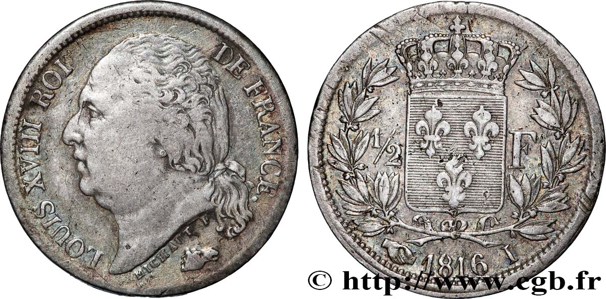 1/2 franc Louis XVIII 1816 Limoges F.179/3 TTB 