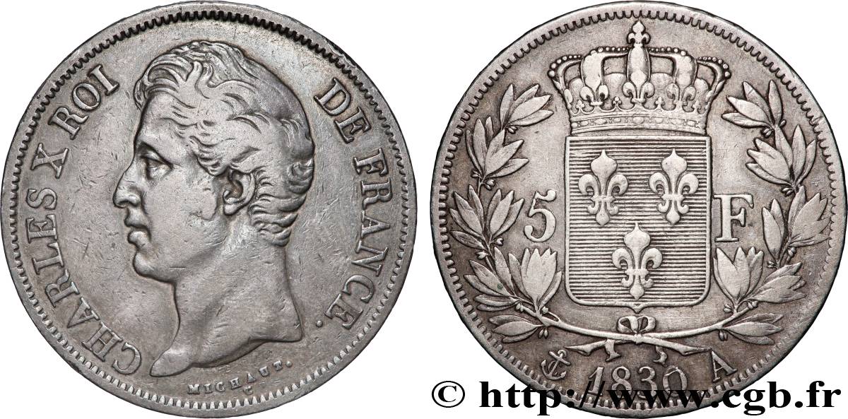 5 francs Charles X 2e type, tranche en relief 1830 Paris F.312/1 TB+ 