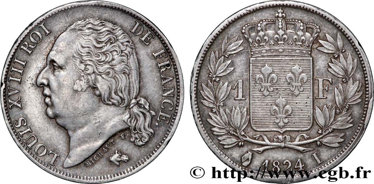 1 franc Louis XVIII 1824 Limoges F.206/60 TTB50 