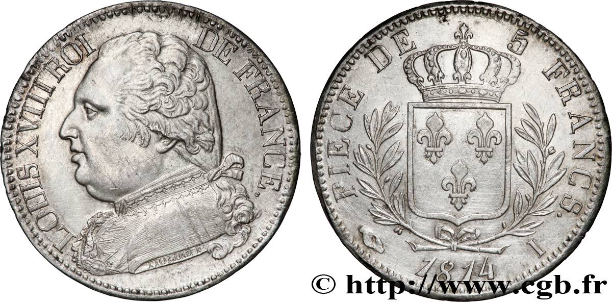 5 francs Louis XVIII, buste habillé 1814 Limoges F.308/6 TTB+ 
