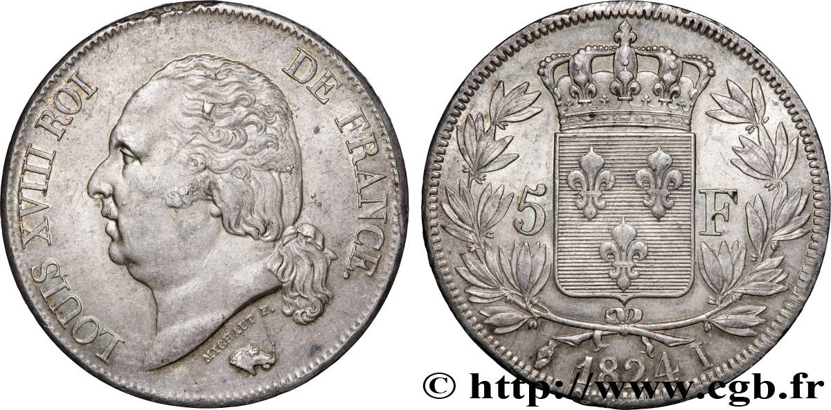 5 francs Louis XVIII, tête nue 1824 Limoges F.309/92 SUP 