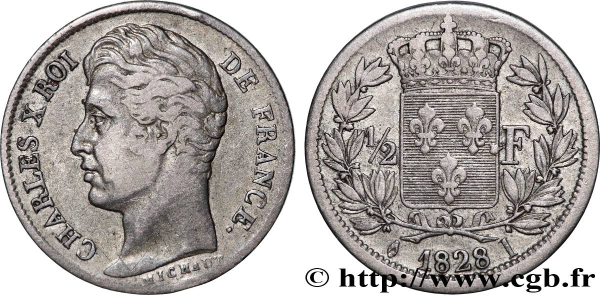 1/2 franc Charles X 1828 Limoges F.180/30 TB35 