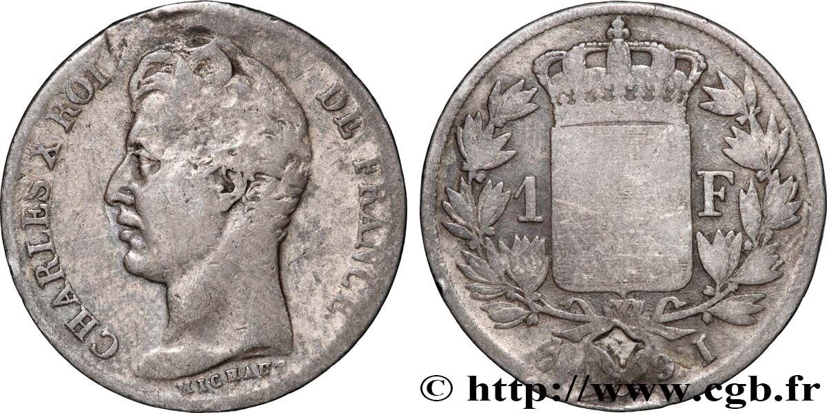 1 franc Charles X, matrice du revers à quatre feuilles 1829 Limoges F.207A/18 B 