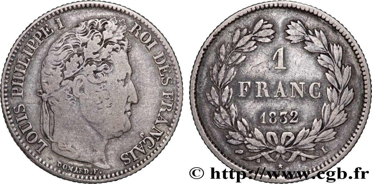 1 franc Louis-Philippe, couronne de chêne 1832 Limoges F.210/6 VF20 