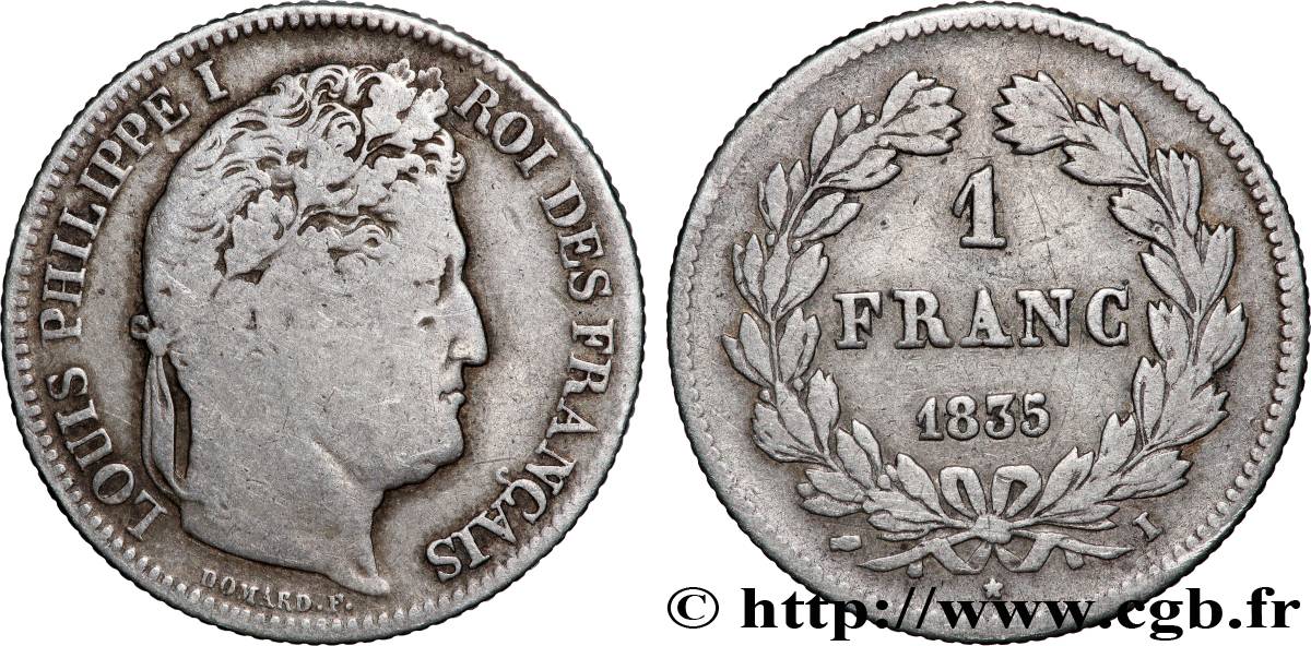 1 franc Louis-Philippe, couronne de chêne 1835 Limoges F.210/44 F 