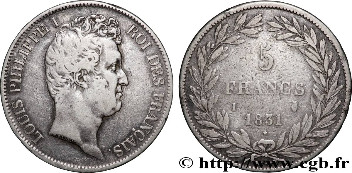 5 francs type Tiolier avec le I, tranche en creux 1831 Limoges F.315/19 TB 