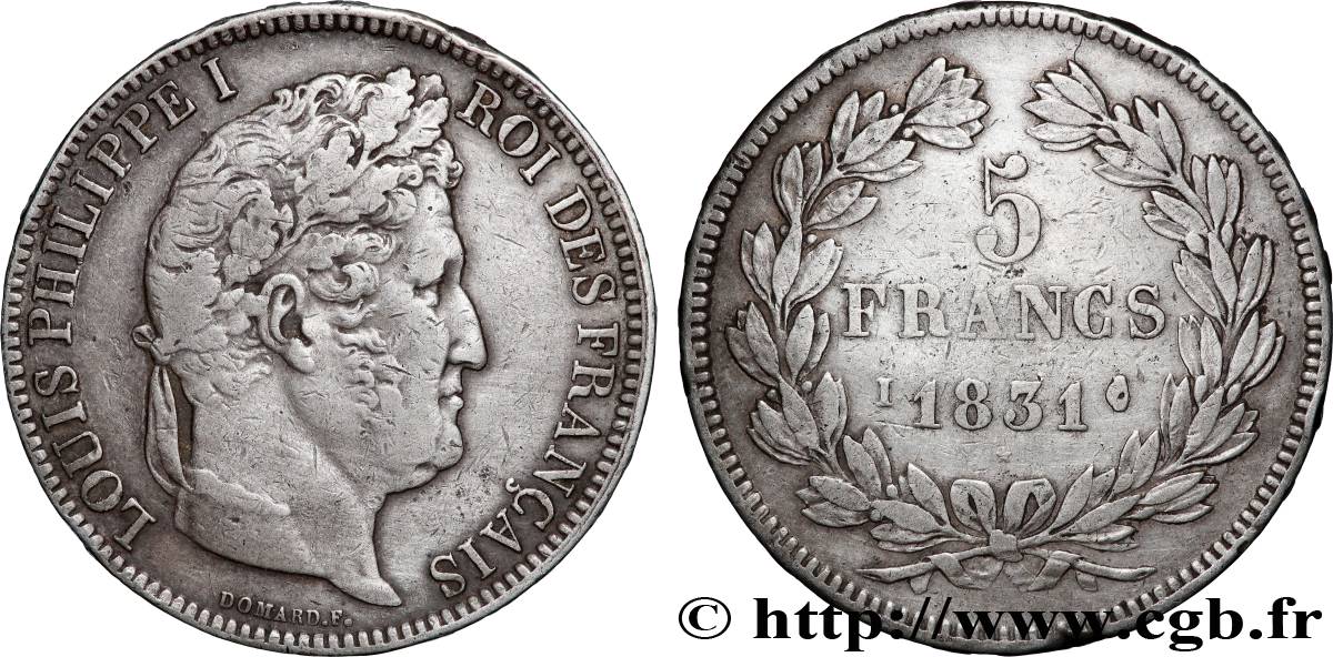5 francs Ier type Domard, tranche en relief 1831 Limoges F.320/6 TB+ 