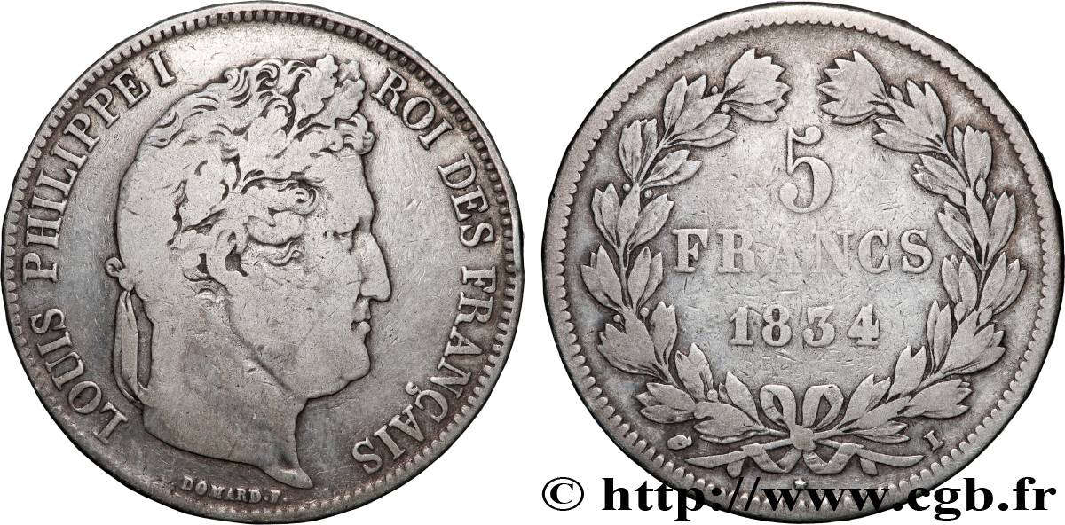 5 francs IIe type Domard 1834 Limoges F.324/34 TB 
