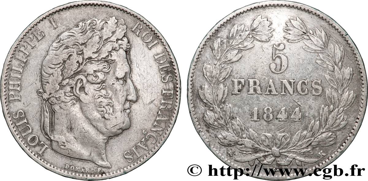 5 francs IIIe type Domard 1844 Bordeaux F.325/4 VF 
