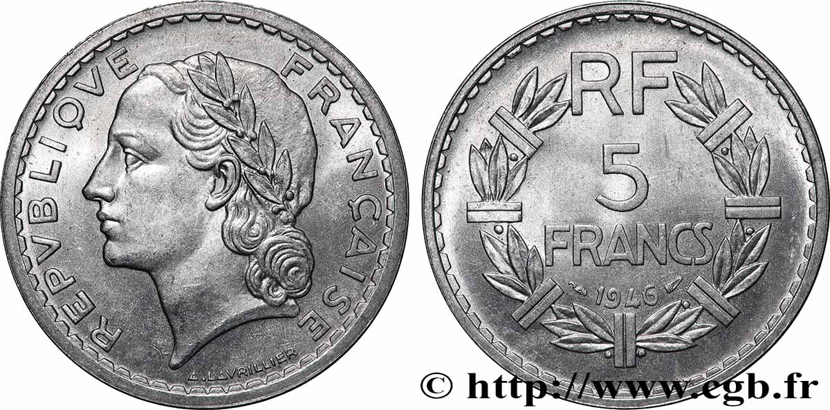5 francs Lavrillier, aluminium 1946  F.339/6 SUP62 