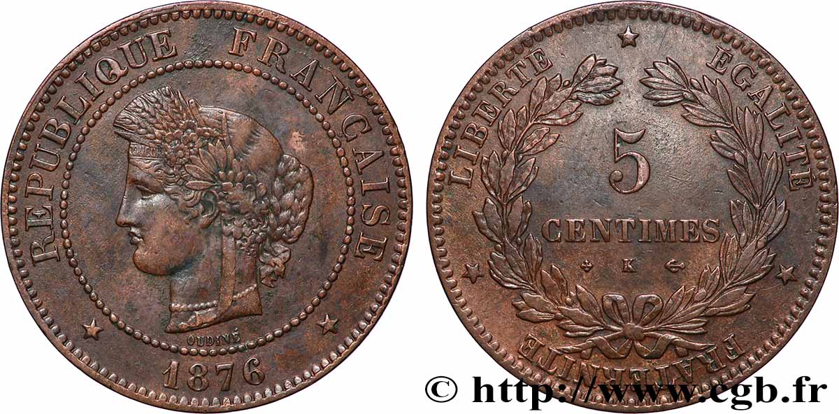 5 centimes Cérès 1876 Bordeaux F.118/14 TTB42 