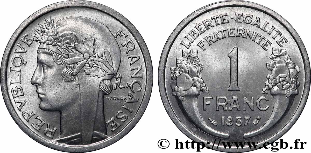 1 franc Morlon, légère 1957  F.221/19 FDC65 