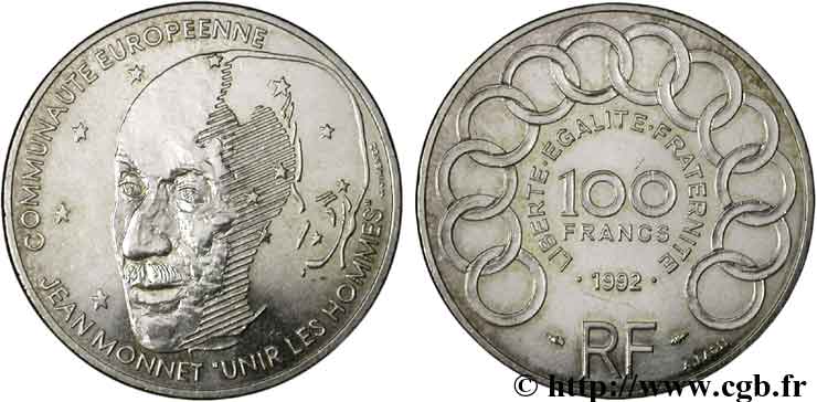 100 francs Jean Monnet 1992  F.460/2 AU58 