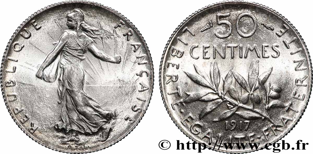 50 centimes Semeuse 1917  F.190/24 SPL64 