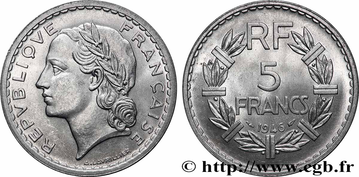 5 francs Lavrillier, aluminium 1946  F.339/6 SUP62 