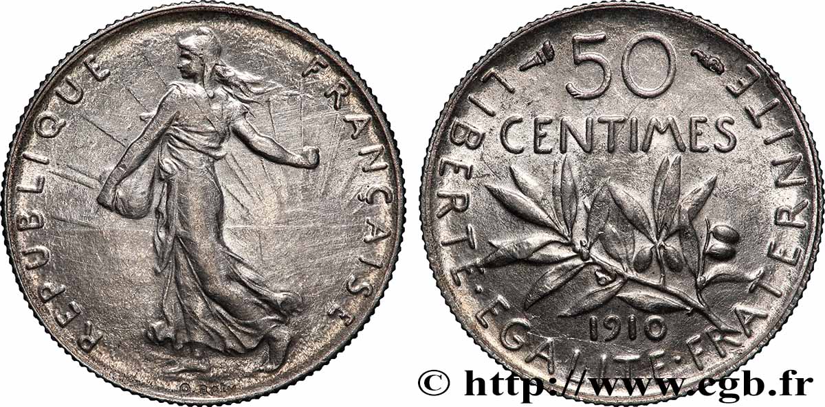 50 centimes Semeuse 1910 Paris F.190/17 SUP 