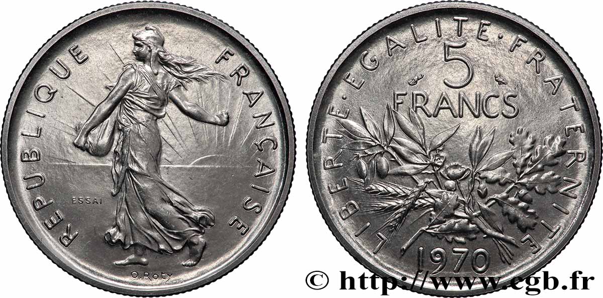 Essai de 5 francs Semeuse, nickel 1970 Paris F.341/1 FDC 