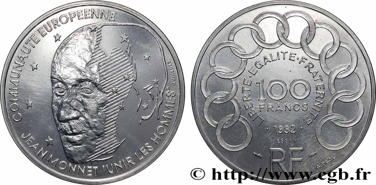 Essai de 100 francs Jean Monnet 1992 Pessac F.460/1 SPL+ 