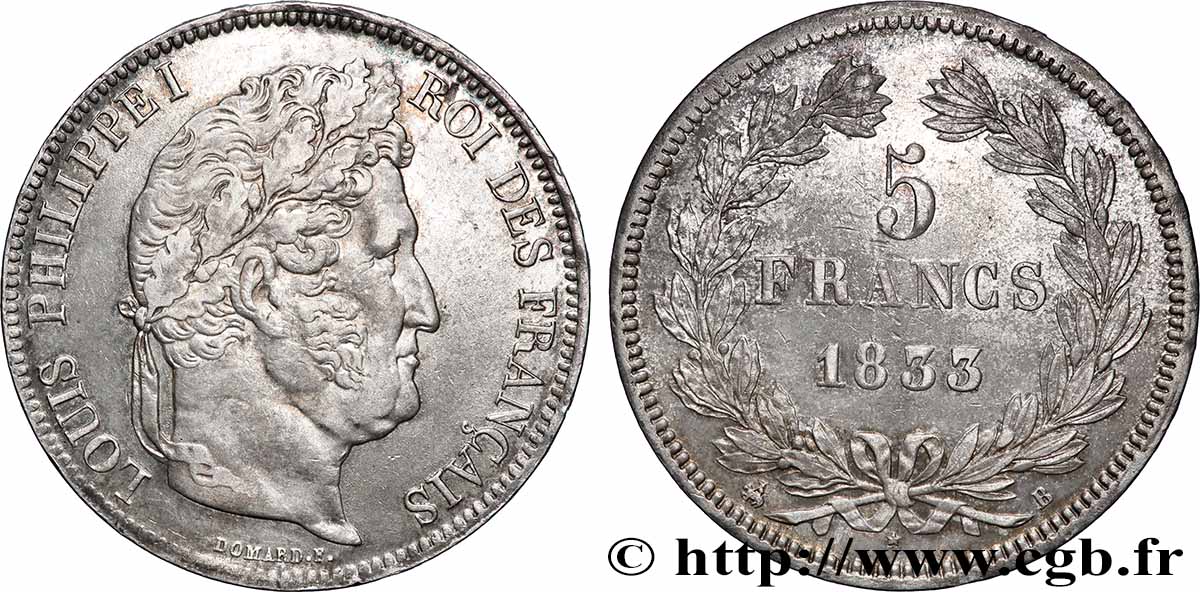 5 francs IIe type Domard 1833 Rouen F.324/15 TTB 