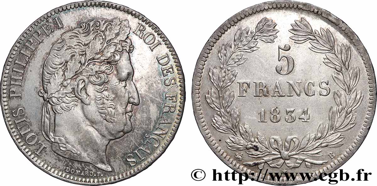 5 francs IIe type Domard 1834 Rouen F.324/30 SUP 