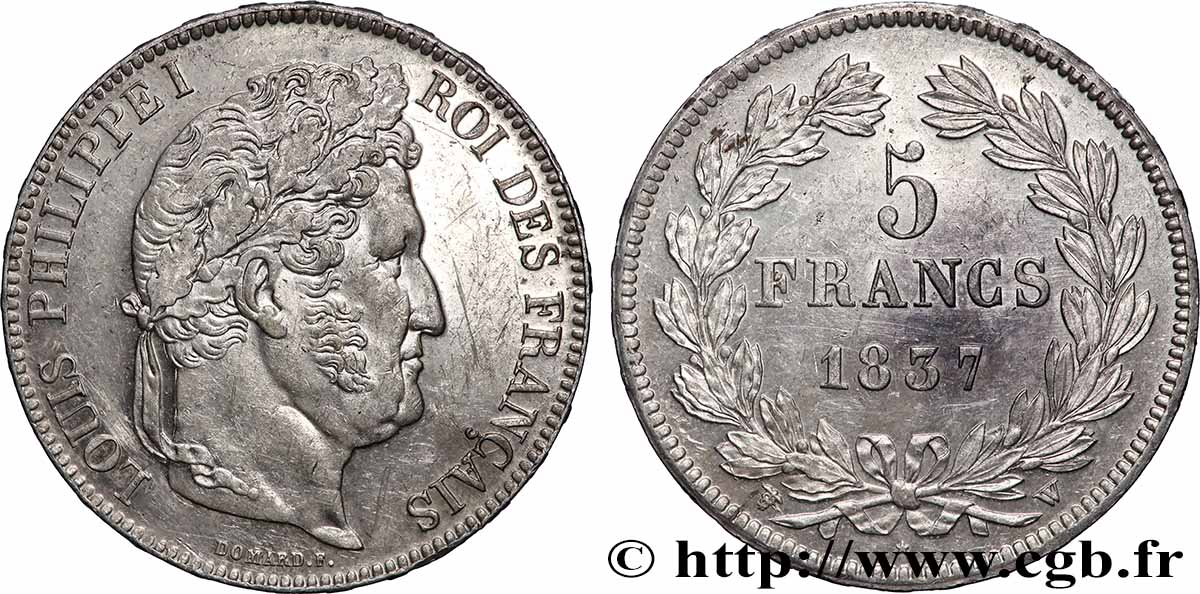 5 francs IIe type Domard 1837 Lille F.324/67 SUP+ 