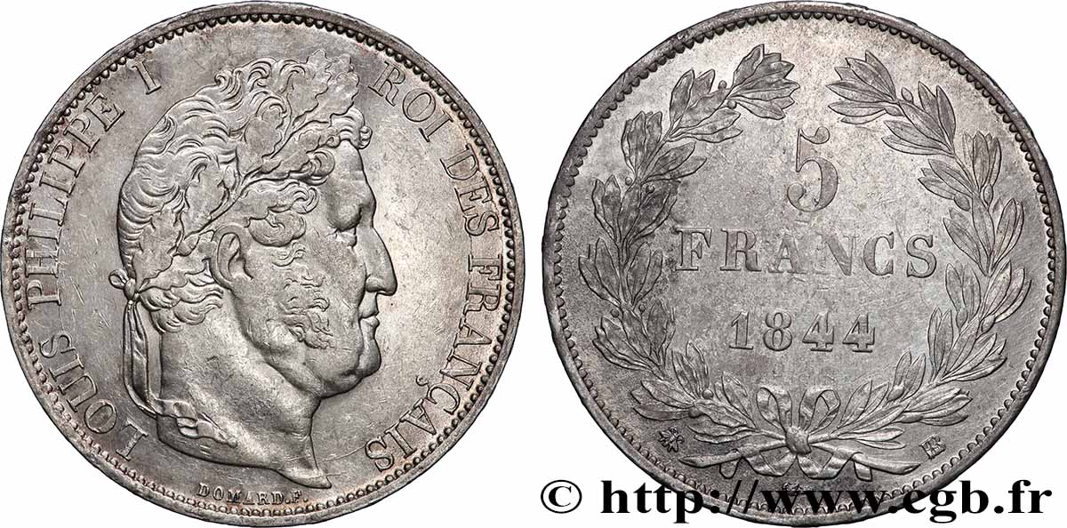 5 francs IIIe type Domard 1844 Strasbourg F.325/3 TTB+ 