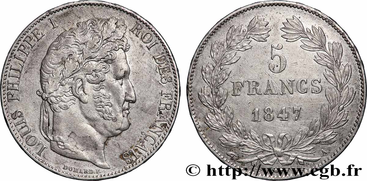 5 francs IIIe type Domard 1847 Paris F.325/14 SUP 