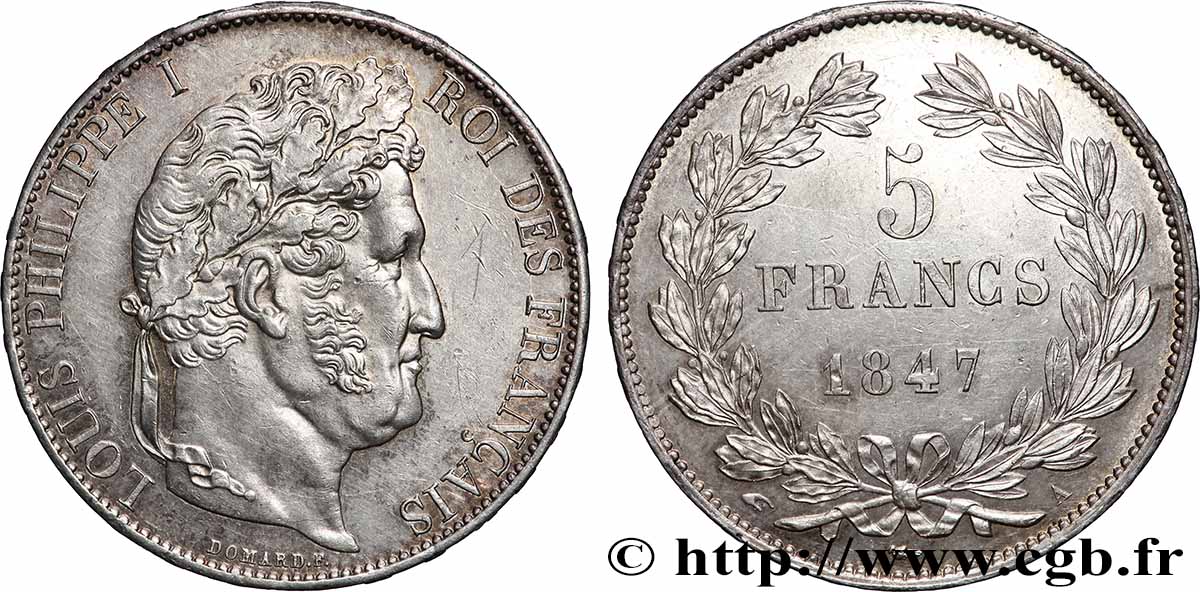 5 francs IIIe type Domard 1847 Paris F.325/14 SUP+ 