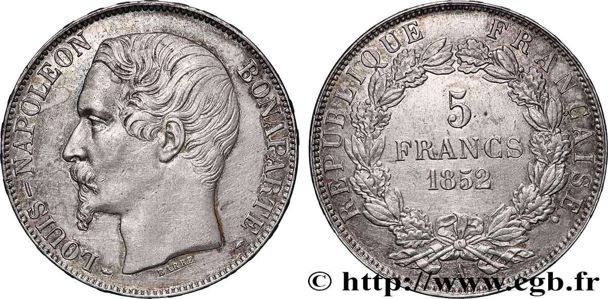 5 francs Louis-Napoléon, 2ème type 1852 Paris F.329/2 TTB 