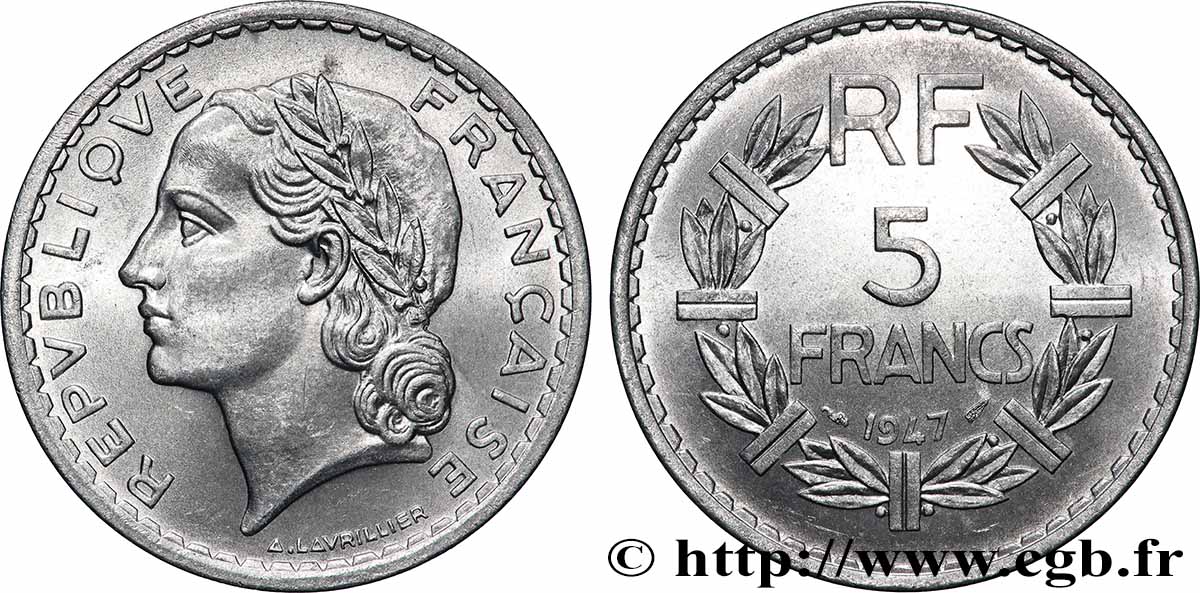 5 francs Lavrillier, aluminium 1947  F.339/9 SPL64 