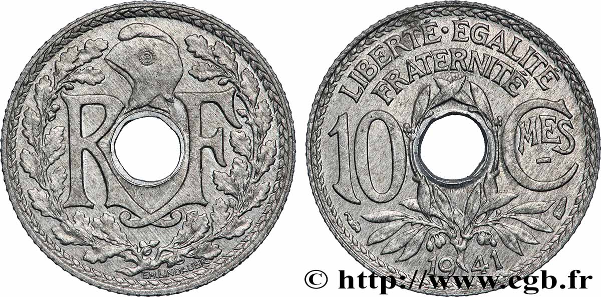 10 centimes Lindauer en zinc, Cmes souligné et millésime sans points 1941  F.140/1 SUP62 