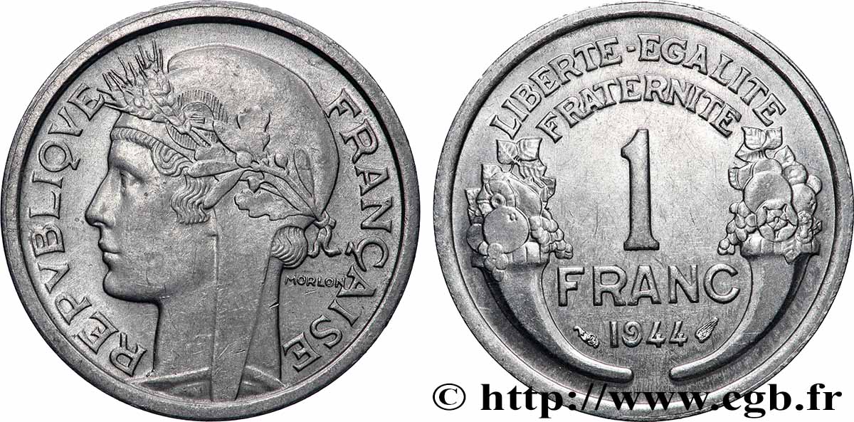 1 franc Morlon, légère 1944 Paris F.221/3 MS60 