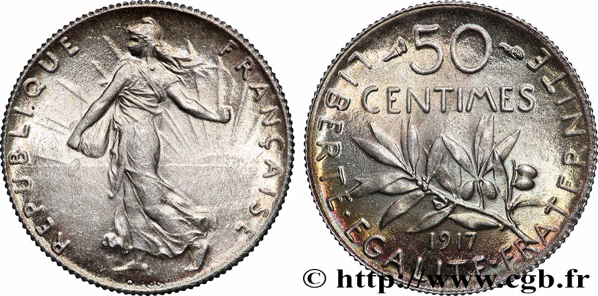 50 centimes Semeuse 1917  F.190/24 SPL64 