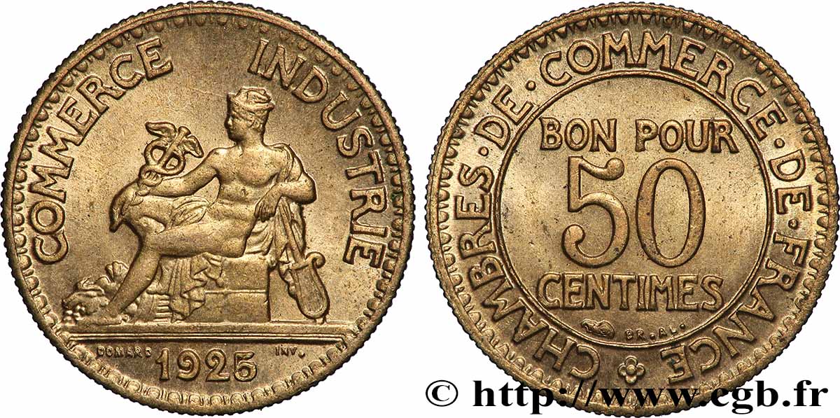 50 centimes Chambres de Commerce 1925 Paris F.191/7 SUP62 