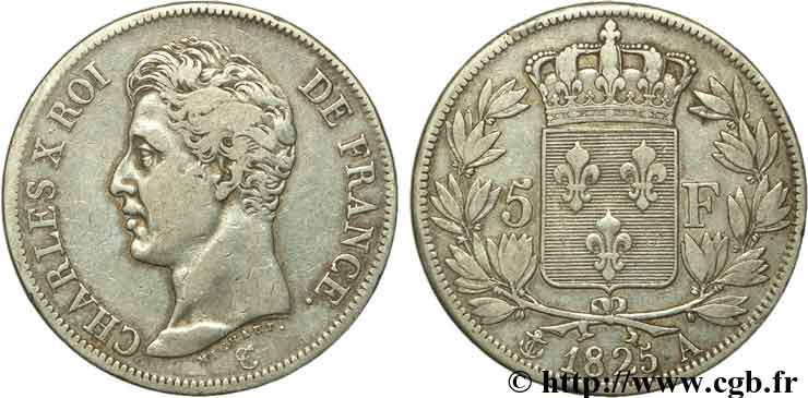 5 francs Charles X, 1er type 1825 Paris F.310/2 MBC40 