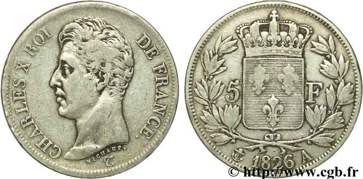 5 francs Charles X, 1er type 1826 Paris F.310/15 VF30 